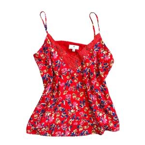 Socialite Red Floral cami w/lace - sz S